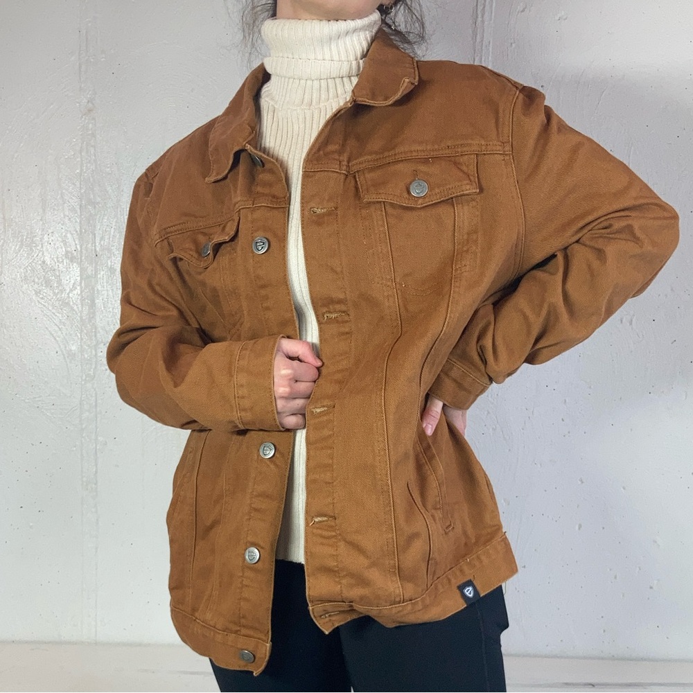 Tan Canvas Denim Button Down Jacket - image 7